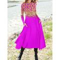 Abito Midi Donna Abito A-Line Abito Casual Abito Invernale Abito Fluttuante Moda Streetwear Maturo Formale Da Esterno Vacanza Vestibilità Regolare Leopardo Manica Lunga Girocollo Nero Rosa Rosso