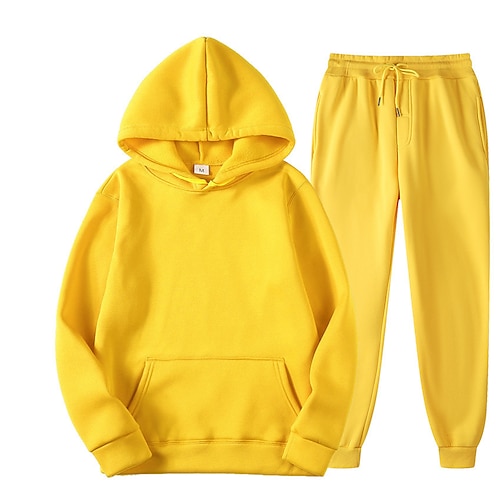 Damen Basic Hoodie Sweatshirt Kapuze Trainingsanzug Hosen-Sets Jogginghose Trainingshose Jogginghose Jogger Langarm Mit Kapuze Feste Farbe Kordelzug Valentinstag Sports Outdoor Casual Schwarz Gelb