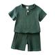 Leinen-Kleidung für Kleinkinder, Babys, Jungen und Mädchen, passende Outfits, solides Leinen, kurzärmeliges T-Shirt, Tops, Shorts, Hosen, Unisex, 2-teiliges Sommer-Outfits-Set für Zuhause, Alltag, Sommer, Frühling, 3–7 Jahre, Weiß, Blau, Braun