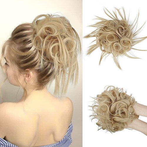 Zerzauste Hochsteckfrisur Messy Bun Haarteil Haarverlängerung Pferdeschwanz mit elastischem Gummiband Hochsteckfrisur Pferdeschwanz Haarteil Synthetische Haarverlängerungen Haargummis Pferdeschwanz Image