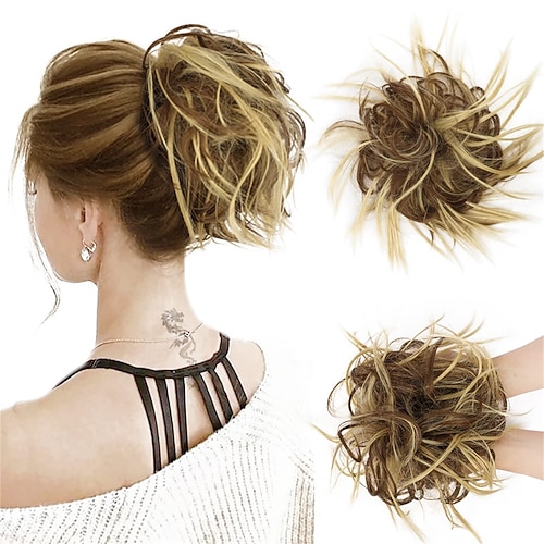 Zerzauste Hochsteckfrisur Messy Bun Haarteil Haarverlängerung Pferdeschwanz mit elastischem Gummiband Hochsteckfrisur Pferdeschwanz Haarteil Synthetische Haarverlängerungen Haargummis Pferdeschwanz Image