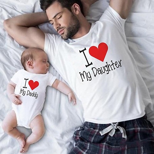 Papa und ich T-Shirt Baumwolle Buchstabe Täglich Bedruckt Weiß Kurzarm Mama und ich Outfits Aktiv Passende Outfits Image