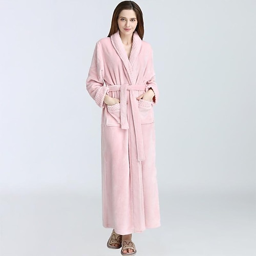 Damen-Bademantel aus Fleece mit Schalkragen, flauschiger Bademantel, langer Bademantel aus Fleece – langer Plüschmantel für die Hochzeit Image