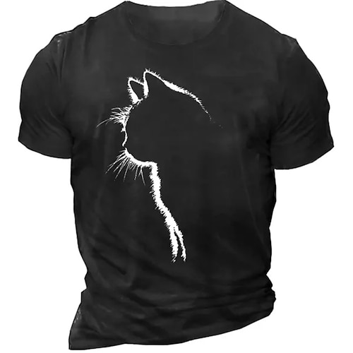 Herren Kurzarm T-Shirt mit Katzen-Silhouette Grafik Image
