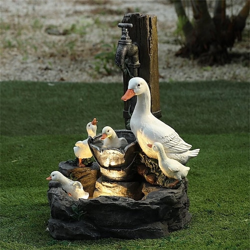 Entenfamilien-Terrassenstatue, niedliche Harz-Enten-Tierskulptur, Tier-Gartenstatue-Dekoration, Terrassenhof-Rasen-Ornamente, kreative Harz-Außenskulptur, Geschenke für Familie und Freunde Image