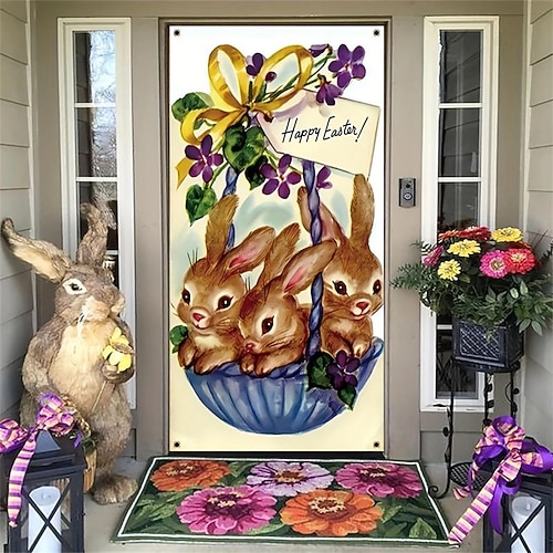 Hase Türabdeckungen Türteppich Türvorhang Dekoration Hintergrund Türbanner für die Haustür Bauernhaus Feiertagsparty Dekorbedarf Image