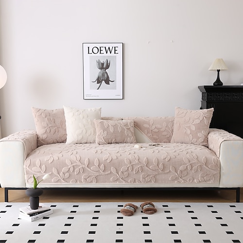 Plüsch-Sofa-Schonbezug, Sofa-Sitzbezug, Sofabezug mit Blumen-Jacquardmuster, Möbelschutz, rutschfeste Sofabezüge für Hunde, Katzen, Kinder (einzeln verkauft/nicht im Set) Image