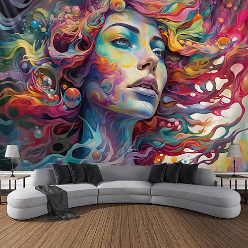 Graffiti-Frau, hängender Wandteppich, Wandkunst, großer Wandteppich, Wanddekoration, Fotografie, Hintergrund, Decke, Vorhang, Zuhause, Schlafzimmer, Wohnzimmer, Dekoration Image