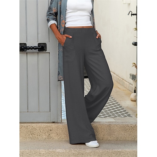 Damen Weites Bein Hosen Hose Baggy-Hosen Mode Streetwear Volle Länge Mittlere Taille Einfach Tasche Elastischer Bund Baggy Atmungsaktivität Weich Bequem Mikroelastisch Täglich Straße Ausgehen Image