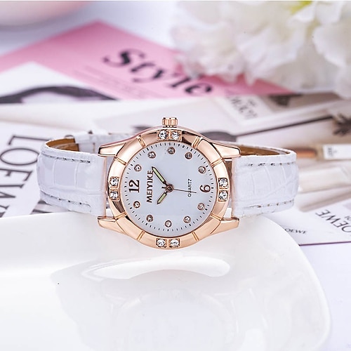 Damen Quarz uhr Armbanduhr Luxus Modisch Strass Weltzeit Dekoration Leder Beobachten Image
