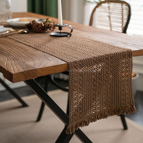 Bauernhaus-Tischläufer, Vintage-Tischläufer, Tischdekoration aus Baumwollleinen für Essen, Party, Urlaub Image