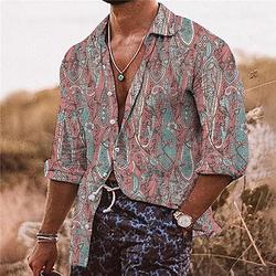 Herren Blumen Hemd Boho-Shirt Langarm Tropisch Sport Strassenmode Outdoor Casual Täglich Herbst Winter Umlegekragen Bedruckt Button-Down Schwarz Rosa Marineblau Blau Purpur