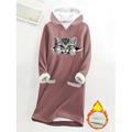 Damen Sweatkleid Casual kleid Midikleid Sherpa Fleece gesäumt Warm Outdoor Ausgehen Wochenende Kapuzenpullover Bedruckt Tasche Katze Lockere Passform Rosa Blau Grau S M L XL XXL