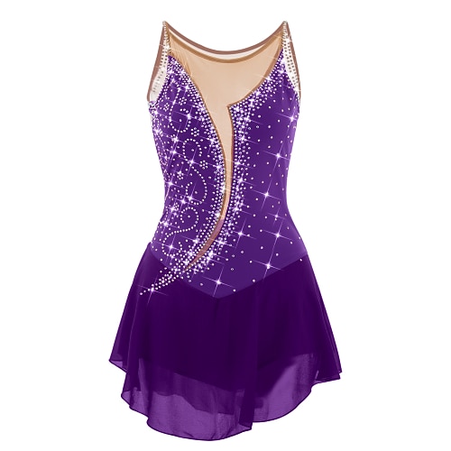 Eiskunstlaufkleid Damen Mädchen Eislaufen Kleider Weiß Gelb Rosa Asymmetrischer Saum Gitter Spandex Hochelastisch Praxis Professionell Wettbewerb Eiskunstlaufkleidung Anatomisches Design Klassisch Image