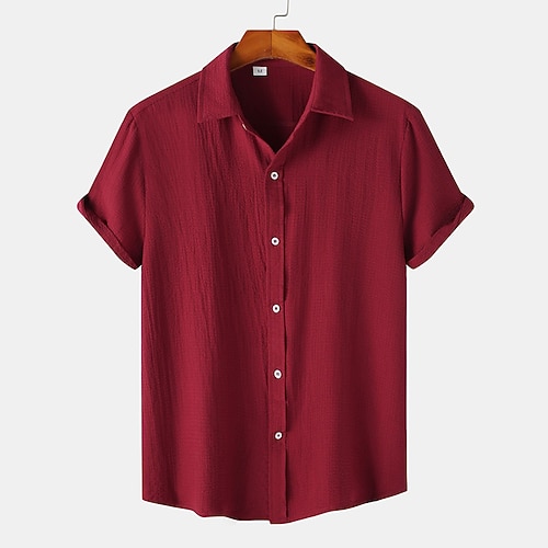 Herren Freizeithemd Schwarz Gelb Rosa Wein Blau Kurzarm Einfach Revers Urlaub Straße Basic Bekleidung Polyester Mode Freizeit Image