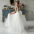 Kinder Wenig Mädchen Kleid Einfarbig A Linie Kleid Leistung Hochzeit Party Gitter Rückenfrei Schleife Weiß Baumwolle Tüll Asymmetrisch Ärmellos Elegant Prinzessin Süß Kleider Frühling Sommer Regular
