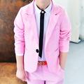 Kinder Jungen Anzug Blazer Kleidungsset 2 Stück Langarm Rosa Leicht Blau Feste Farbe Schulanfang Sanft Preppy-Stil 2-8 Jahre