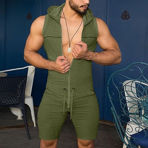 Ärmelloser Strampler mit Kapuze für Herren, dehnbarer Overall, atmungsaktive, enge Strampler mit Reißverschluss Image