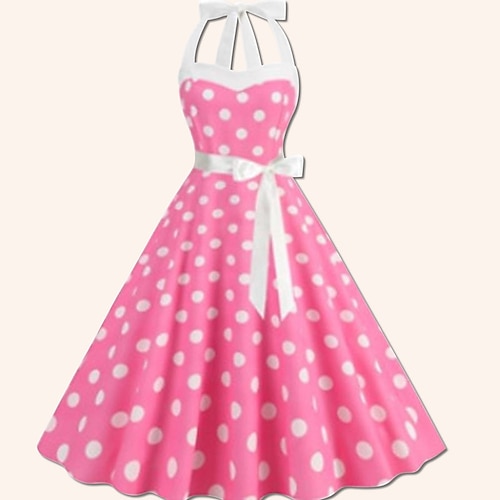 Retro Vintage 1950er Midlänge Kleid A-Linie Kleid Swing-Kleid Halter Karomuster Kariert Vichy-Karo Kostüm Damen Date Junggesellinnenabschiedsparty Erwachsene Kleid Abschlussballkleider Sommer Frühling Image