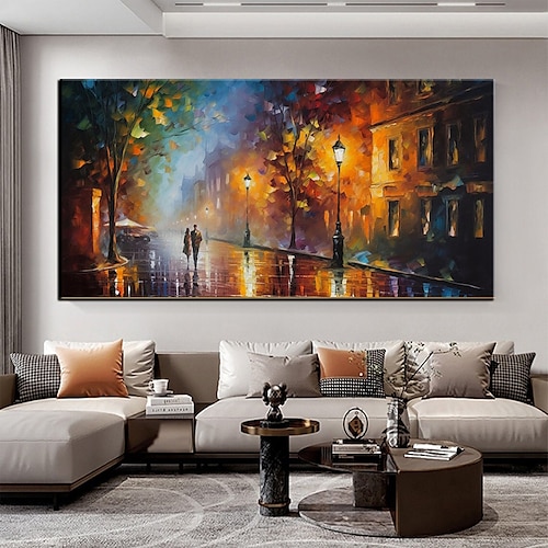 Ölgemälde handgemalte handgemalte Wandkunst abstrakte Regen Straße Baum Lampe Messer Landschaft Hauptdekoration Dekor gerollte Leinwand kein Rahmen ungedehnt Image