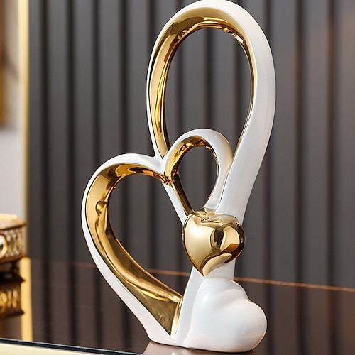 Doppelherz-Porzellandekor für Wohnzimmer, Eingangsbereich, Couchtisch und Regale – perfektes Jubiläums- und Vatertagsgeschenk für Paare und Verliebte – moderne und dekorative Heimdekoration Image