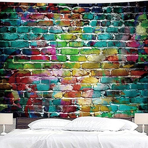 Vintage Wand Ziegel Wandteppich Kunst Dekor Decke Vorhang Picknick Tischdecke hängen Haus Schlafzimmer Wohnzimmer Wohnheim Dekoration Architektur Vintage rustikalen Stein Mauerwerk Wandtuch XXL Natur Image