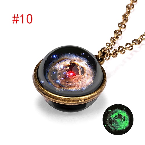 Farjing Planet Halskette, im Dunkeln leuchten Galaxiesystem doppelseitige Glaskuppel Planet Halskette Anhänger Schmuck Geschenk Image
