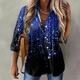 Damen Hemd Bluse Kastanienbraun Denim Blue Schwarz Gestreift Funkelnd Taste Bedruckt Langarm Casual Wochenende Strassenmode Hemdkragen Standard S