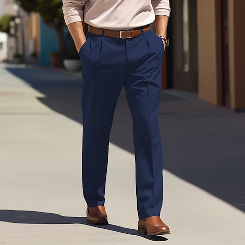 Herren Hose Anzughose Stoffhosen Freizeithose Fronttasche Falten Einfach Komfort Hochzeit Geschäft Täglich Mode Schick Modern Schwarz Blau