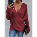 Damen Pullover Strickwaren Stricken Kreuz und quer Strick Feste Farbe V Ausschnitt Stilvoll Casual Täglich Festtage Drop-Schulter Winter Herbst Grün Blau Purpur S / Langarm / Regular Fit / Ausgehen