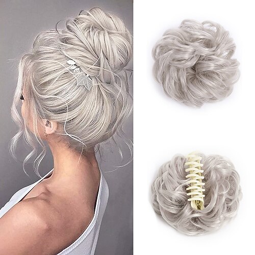 Haarteil mit Krallenclip, Kunsthaarknoten, gewellter, lockiger Chignon, Haarknoten-Extensions, zerzauste Hochsteckfrisur, Haarknoten, Krallen-Pferdeschwanz-Haarteile, Haargummi mit Clip für Frauen Image