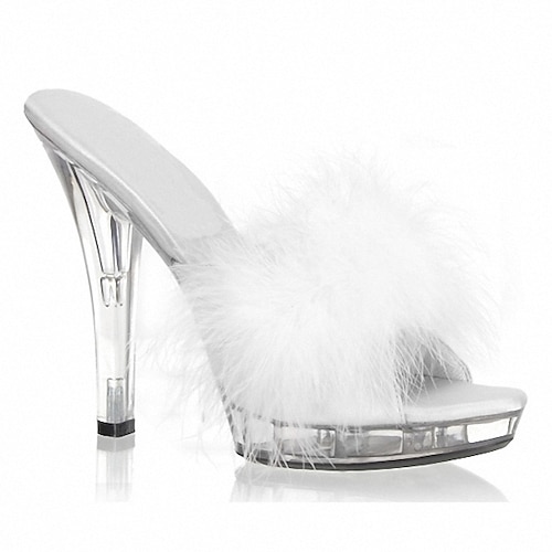 Transparente High Heel-Sandalen für Damen mit flauschigem Kunstfell-Riemen – perfekt für Partys, Abende und besondere Anlässe Image