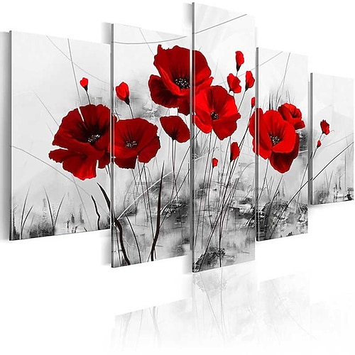 5 Panels Drucke Gemälde Kunstwerk Bild dreifarbige Blumen abstrakte Heimdekoration Dekor gerollte Leinwand ungerahmt ungedehnt Image