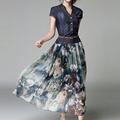 Damen Jeanskleider Schaukelkleid Modernes Kleid Maxikleid Denim Stilvoll Elegant Formal Outdoor Täglich V Ausschnitt Patchwork Bestickt Kurzarm Sommer Frühling Herbst 2023 Regular Fit Schwarz Blau