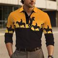 Cowboy Herren Vintage 3D Bedruckt Poloshirt Poloshirt mit Zopfmuster Outdoor Casual Strassenmode Polyester Langarm Umlegekragen Polo-Shirts Rosa Dunkelpink Sommer S M L Mikro-elastisch Revers-Polo