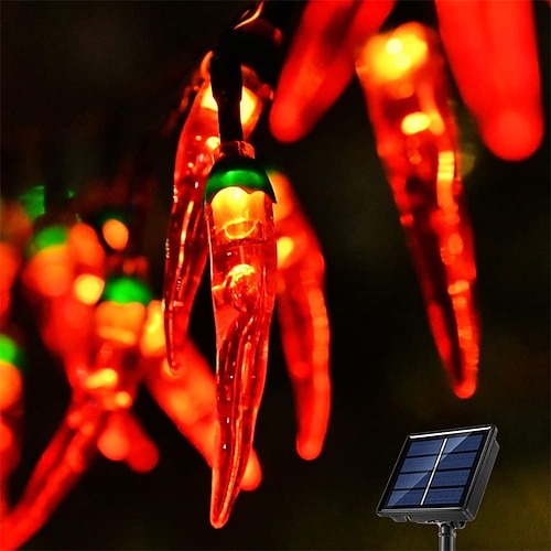 5/6.5/7m Solar Garten Chili Lichter Außen Rote Chili-Paprika Lichterkette - wasserdichte LED Küchen dekorative Lichter für Garten Rasen Patio Hof Zuhause Party Veranda Deko 5M 20LED/6.5M 30LED/7M Image