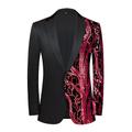 Herren Jacke Blazer Sakko Hochzeit Verlobungsfeier warm Atmungsaktiv Pailletten Tasche Herbst Winter Blumen Strassenmode Geschäftlich Umlegekragen Standard Regular Fit Schwarz Rote Jacken