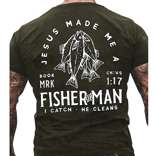 Männer Angel-T-Shirt Jesus machte mich zu einem Fischer Markus 1:17 Christliches Grafik Tee Ich fang er reinigt Image
