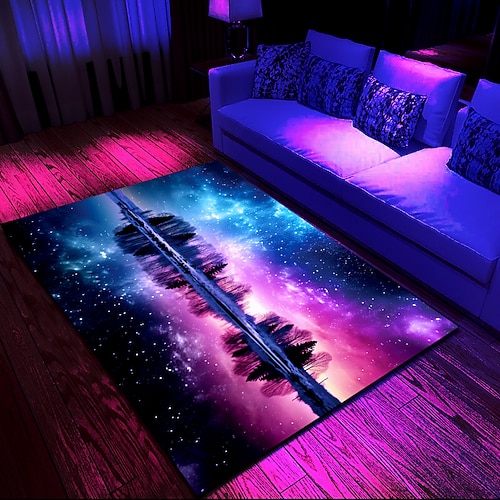 Schwarzlicht-Teppich, UV-reaktiver, im Dunkeln leuchtender Teppich, Küchenmatte, rutschfest, ölbeständig, Trippy Universe-Bodenmatte, Wohnzimmerteppich, Innen- und Außenmatte, Schlafzimmerdekoration, Image