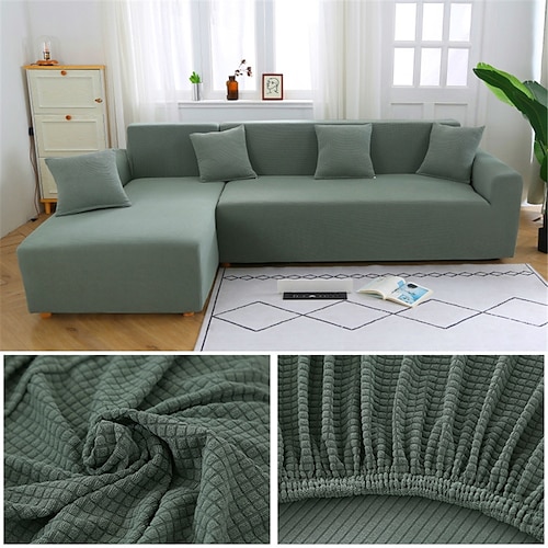 Stretch-Sofabezug, Schonbezug, Jacquard, elastisch, Sofagarnitur, Sessel, Zweisitzer, 4- oder 4- oder 3-Sitzer, Burgunderrot, L-Form, Weiß, Grau, Schwarz, einfarbig, weich, strapazierfähig, waschbar Image