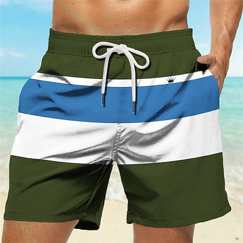 Herren Gestreift 3D-Druck Badehosen Badeshorts Boardshorts Mittlere Taille Urlaub Hawaiianisch Resort-Stil Urlaub Ferien Strand Kordelzug mit Mesh-Futter Elastischer Bund Designer Bekleidung Image