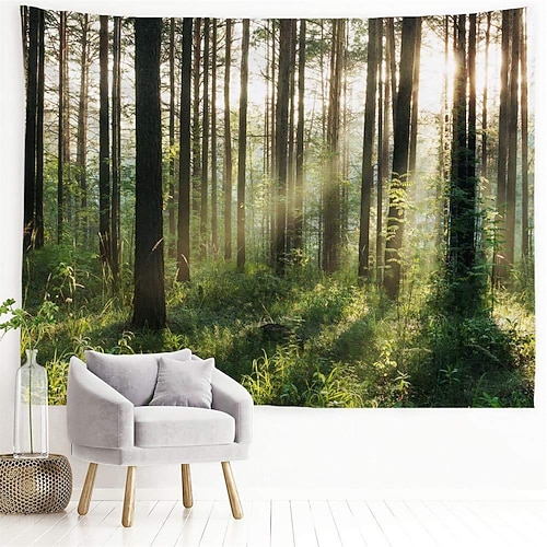 Wandteppich zum Aufhängen, zauberhafter Wald, Natur, grüner Baum, Regenwald, Landschaft, Wandkunst, großer Wanddeko, Fotografie, Hintergrund, Decke, Vorhang, Zuhause, Schlafzimmer, Wandtuch XXL Natur Image