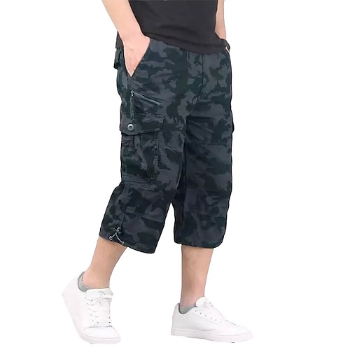 Herren Cargo Shorts Kurze Hosen Capri-Shorts Caprihose Kurze Hose für Wanderer Elastische Taille Multi Pocket Mit Gürtel Glatt Komfort Atmungsaktiv Wadenlänge Täglich Sport Strassenmode Stilvoll Image