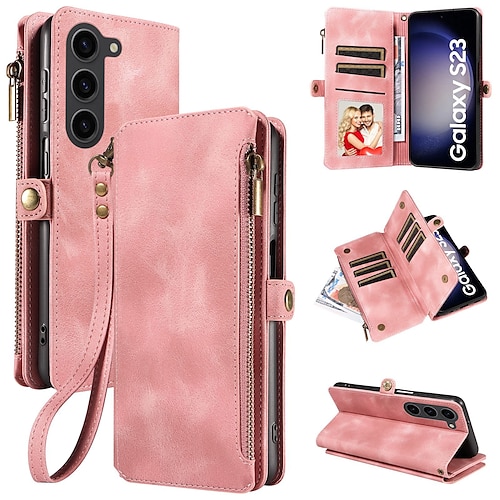 Handy Hülle Handyhüllen Für Samsung Galaxy S24 S23 S23 FE S22 S21 Ultra Plus S20 Brieftaschenhülle Mit Ständer Reisverschluss Kartenfach PU-Leder Image