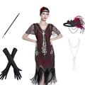 Goldene Zwanziger Vintage inspiriert Der große Gatsby Flapper Kleid Kleid Outfits Der große Gatsby Hochzeitsgast Pailletten Quastenfransen Pailletten Quaste V Ausschnitt Kostüm Damen Halloween