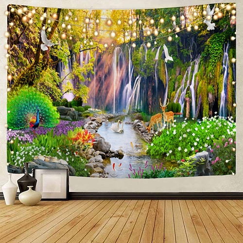 Wandteppich schöne hölzerne Leiter Wasserfall Landschaft Tapisserie hängen Stoff Hintergrund Stoff dekorative Stoff hängen Stoff Wandtuch XXL Natur Image