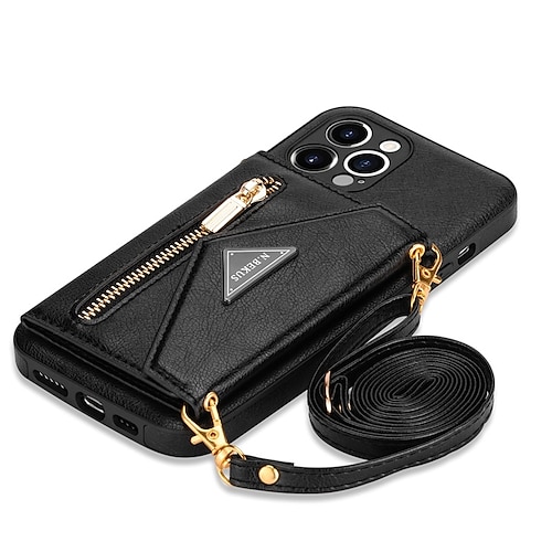 Handy Hülle Handyhüllen Für iPhone 17 Pro Max 17 Air 16 15 14 Pro Max Plus 16e 13 12 11 Pro Max Mini Brieftaschenhülle mit Trageriemen Kartenfach Stoßfest Einfarbig PU-Leder Image
