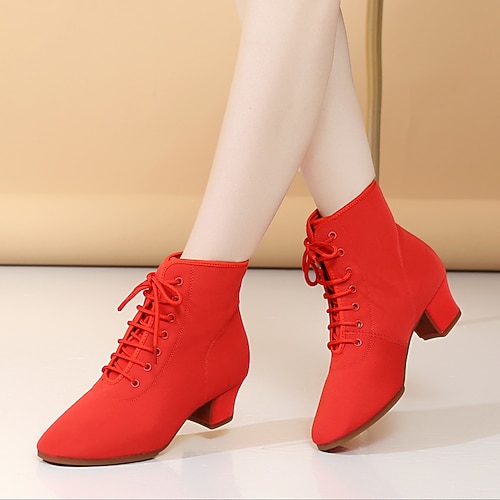 Damen Schuhe für modern Dance Übe das Trainieren von Tanzschuhen Leistung Ausbildung Absätze Kubanischer Absatz Runde Zehe Schnürsenkel Erwachsene Schwarz Rot Image