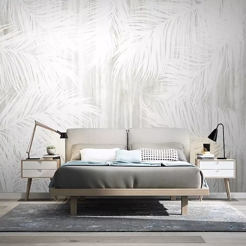 Coole Tapeten 3D-Tapete mit weißen Federn, Wandbild für Wohnzimmer, Schlafzimmer, TV-Hintergrund, Leinwand, PVC/Vinyl-Material, Klebstoff erforderlich, Wanddekoration, Heimdekoration, Wandtuch Image