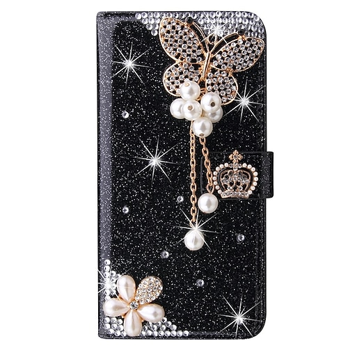 Handy Hülle Handyhüllen Für Samsung Galaxy S26 Ultra Plus S25 S23 S22 S21 FE S21 Ultra Plus S20 A35 5G A54 A73 Brieftaschenhülle Strass Mit Kartenhalter Magnetischer Flip Glitzernd Kristalldiamant Image